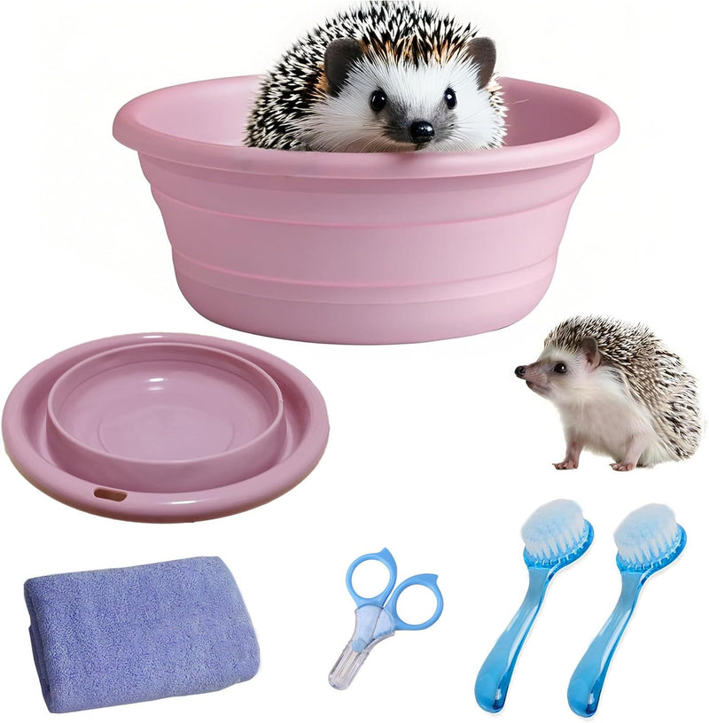 JSLZF Hedgehog Bath Supplies Grooming Kit: Foldable Bathtub, Nail Clippers, Bathing Brushes, Towel for Hedgehog Small Pe