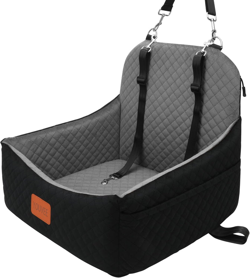 Dog Car Seat for Small Dogs,Pet Safety Travel Bed with 3Seatbelt-Black/Grey