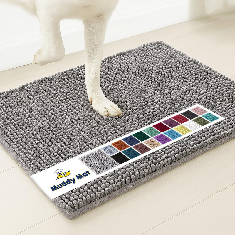 Muddy Mat® | Super Absorbent Door Mat Indoor, Microfiber Quick Dry Chenille Entryway Rug, Non-Slip Front Door Mat, Indoor Mats for Entryway, Machine Washable Pet Rug, Grey 30
