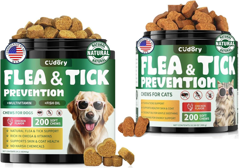 Flea and Tick Prevention for Dogs & Flea and Tick Chews for Cats, Soft Chews Natural Flea Tick Support for Cat God All B