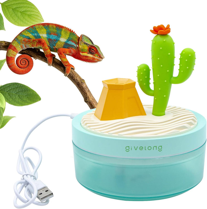 Reptile Fogger, 320ML USB Plastic Cartoon Cactus Humidifier with Lampion, Mister for Reptile Tank, Terrarium Accessories