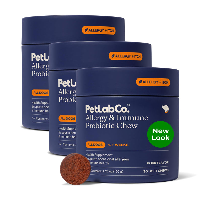 PetLab Co. Allergy & Immune Probiotics for Dogs, Support Seasonal Allergies, Gut & Digestive Health - Pork Flavor - 30 Soft Chews - Pack of 3
