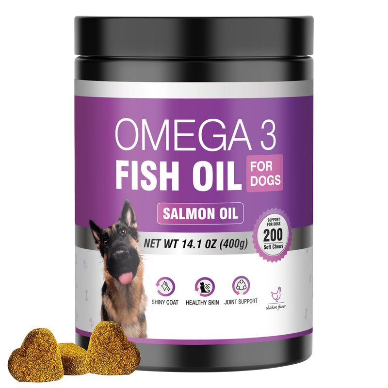 Omega 3 Fish Oil for Dogs Dog Skin and Coat Supplement Shiny Coats Dog Skin Allergy Relief for Dogs Itching Reduce Shedding EPA & DHA Fatty Acids Salmon Oil Supplement 200 Ct