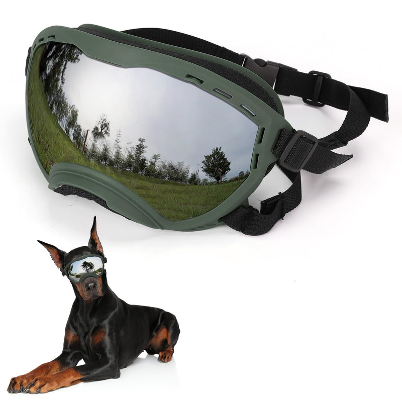 Flantor Dog Goggles for Large Dogs, UV Wind Dust Fog Protection, Soft Frame Adjustable Dog Sunglasses, Summer Driving & Winter Snow Eyewear, Tactical Pet Glasses with Elastic Strap (Green)