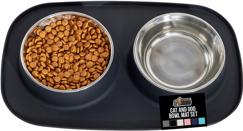 GORILLA GRIP Dog Bowl Set with Feeding Mat, 304 Stainless Steel 2 Cup