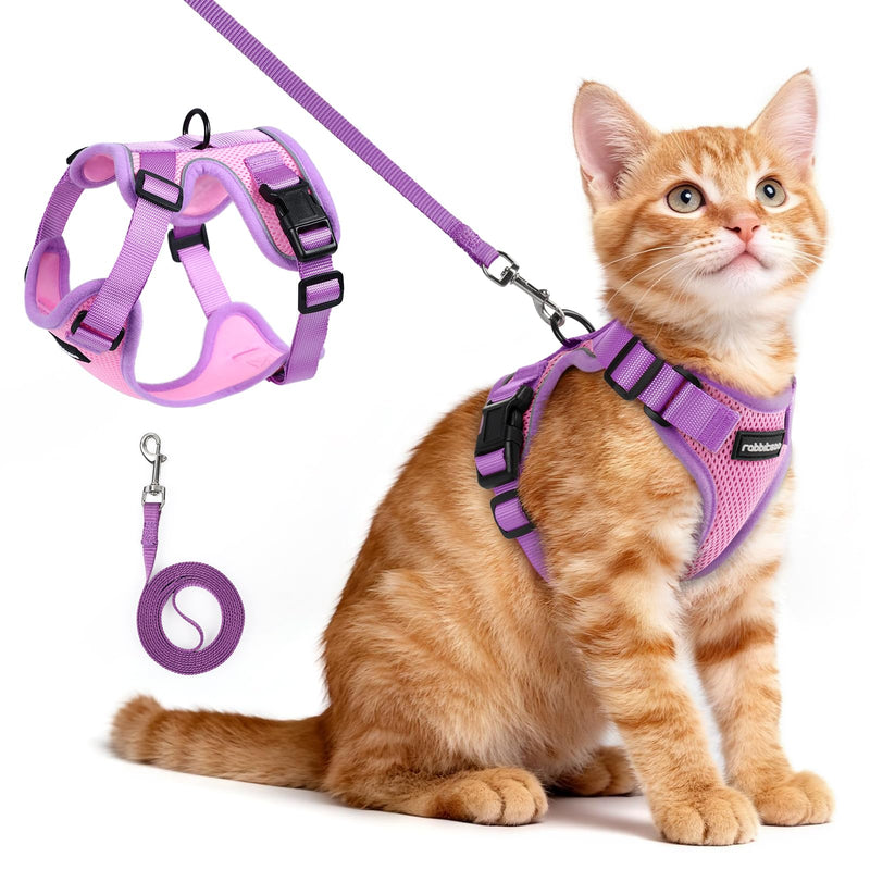 rabbitgoo Cat Harness and Leash Set, Escape Proof Soft Adjustable Vest Harnesses for Outdoor Walking, Easy Control Breathable Kitten Jacket with Reflective Strips, Pink & Purple, XS