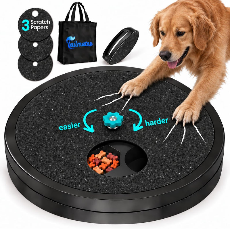 Dog Nail Scratch Board with Treats for Medium & Large Dogs 25lb+ β Spinning Filing Disk with Handheld Filer for Back Nai