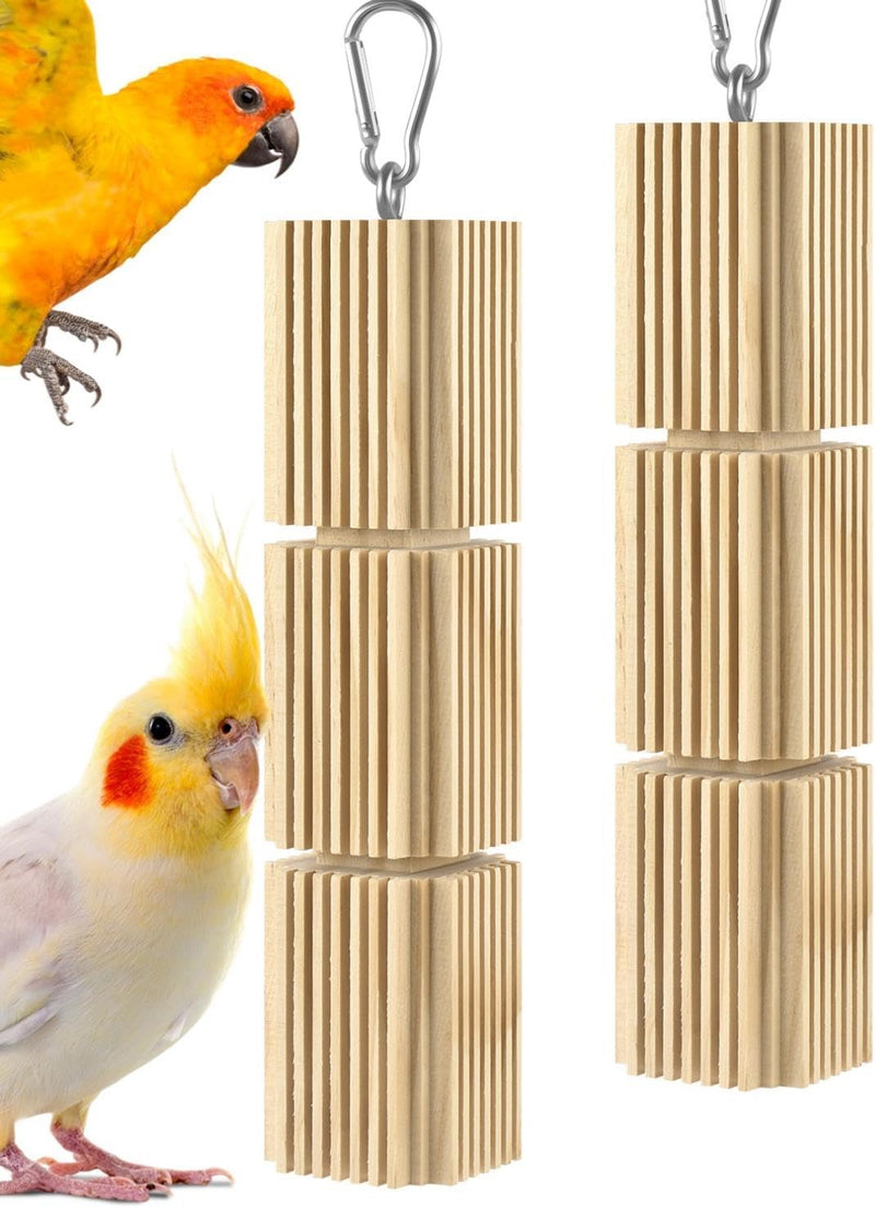 DBNESS 2 PCS Bird Chew Toys, Parrot Foraging Toys with Beak Grinding & Relieve Boredom, Natural Wooden Hanging Blocks To