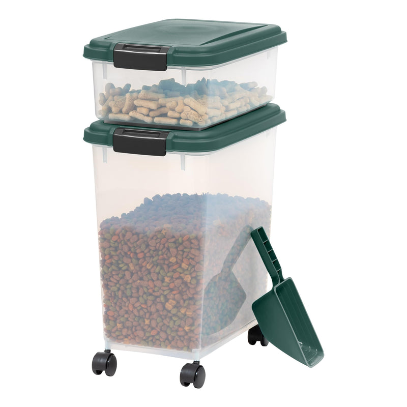 IRIS USA Remington Dog Food Storage Container, 30 lbs, 11 lbs, Airtight, Stackable, Wheels, Food Storage, Treat Box, 2-Cup Scoop