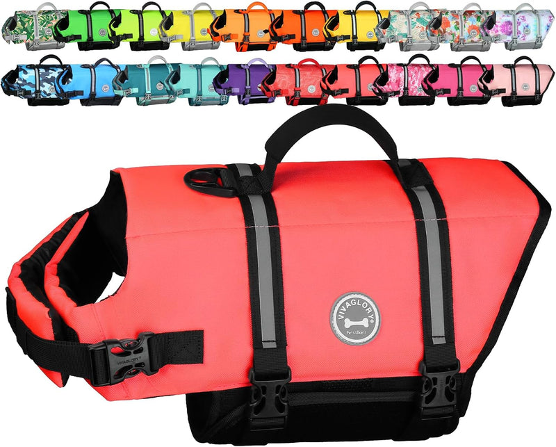 VIVAGLORY Dog Life Vest Rip Stop Dog Swim Vest, L