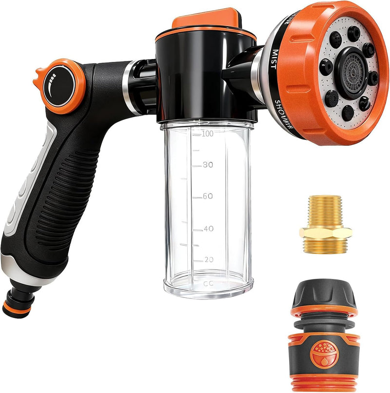 SCHITEC Upgraded Dog Wash Hose Attachment with 100cc Soap Dispenser, 8-in-1 Spray Modes Dog Shampoo Sprayer Nozzle Pet S