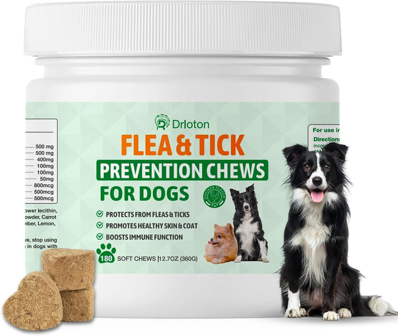 Flea and Tick Prevention for Dogs Chewables, Natural Dog Flea and Tick Treatment Chewable Supplement, Chicken Flavor 180