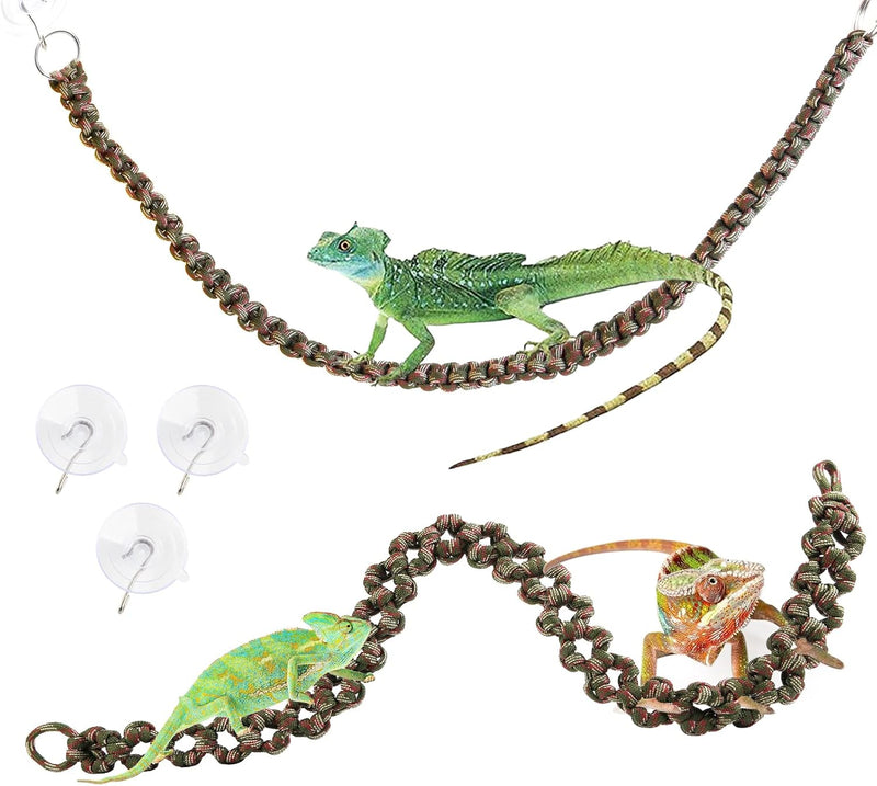 2 Pcs Reptile Vines for Climbing Bendable Jungle Vines Made of Handmade Umbrella Cord Weaving Rope Decor with 3 Suction