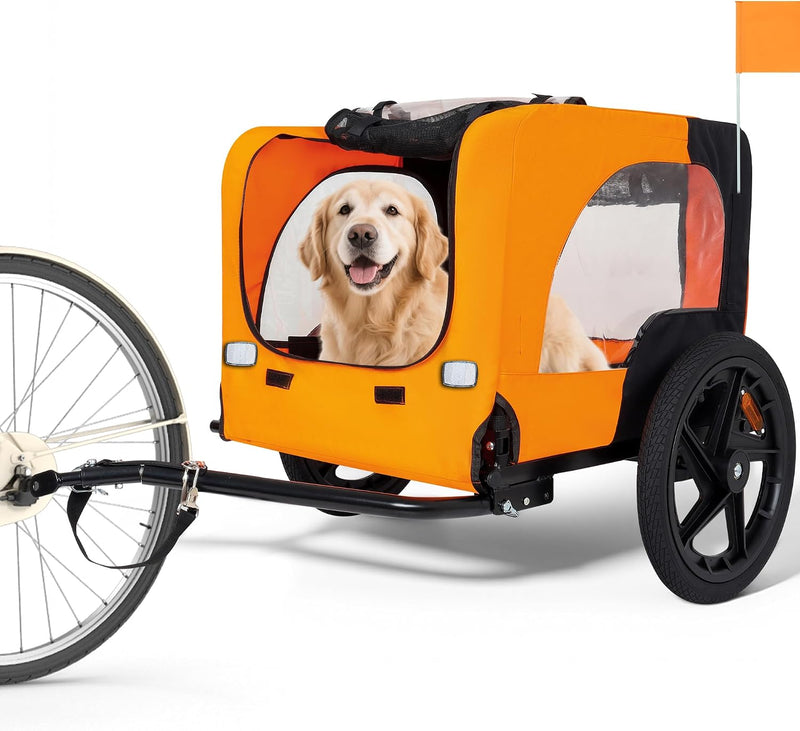 Yafylly Dog Bike Trailer for Small to Medium Dogs, Foldable Pet Carrier for Dogs with 16 Inch Wheels, Universal Hitch, B