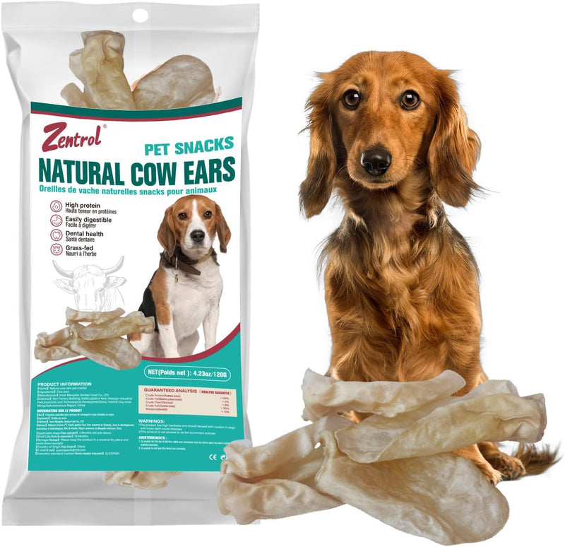 Natural Farm Cow Ears Dog Chews, Thick Cut Rawhide Alternative,120g