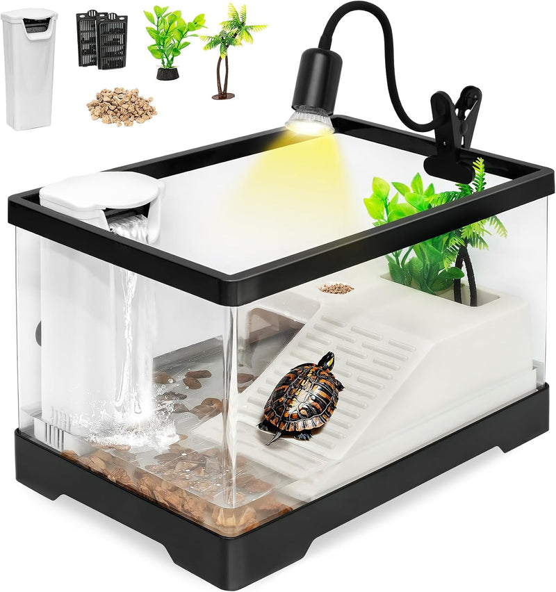 Turtle Tank Starter Kit,4.6 Gal 15.8 x 7.8 x 8.7 in for Baby Turtle