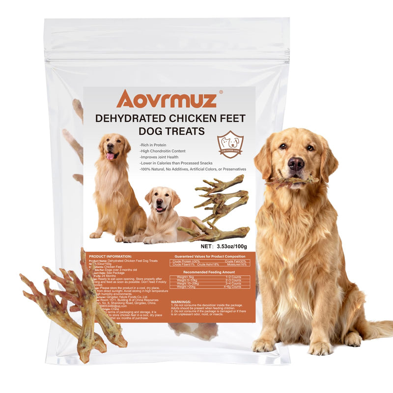 Aovrmuz Dehydrated Chicken Feet Dog Treats - Single Ingredient Nail-Free High Protein Dog Chews, All Natural Treats for Joint & Dental Health