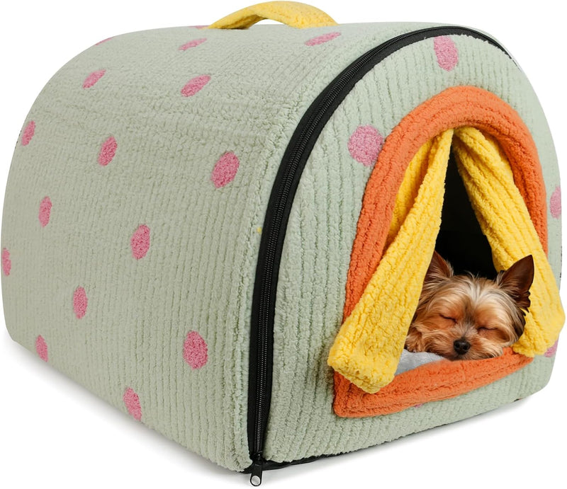 Dog House Indoor for Small Dogs & Cats, 2-in-1 Enclosed Dog Bed, Green S