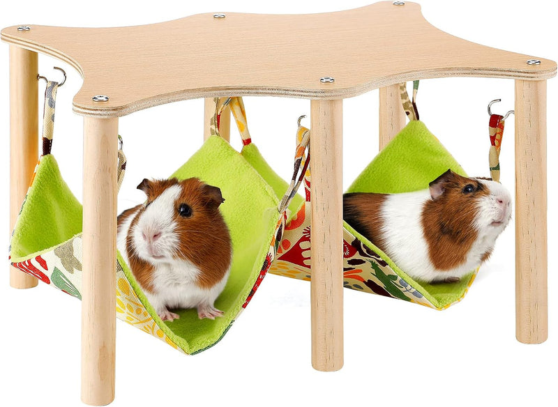 Alphatool Guinea Pig Hammock with Natural Wooden Stand, 16 x 11.8 x 9.5 in