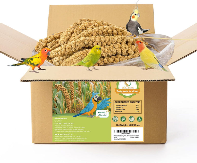 MEILLEURE 2LB Spray Millet Bird Treat for Parakeets, Natural Sun-Dried Birds Millet Spray for Parrots, Finches, Cockatiel, Budgie & Hamster, Bird Food Bulk