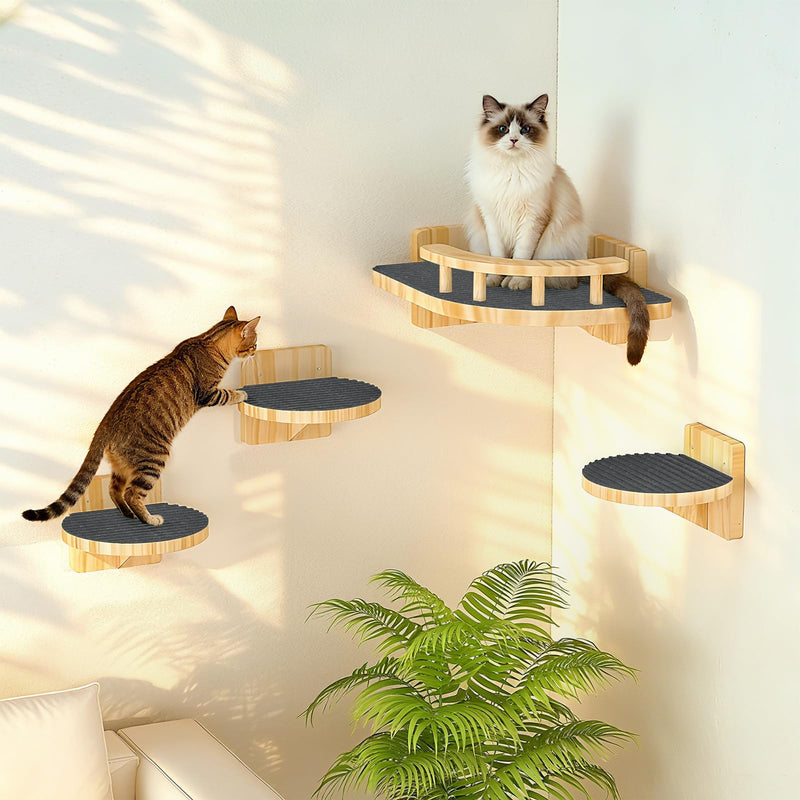 XiaZ Cat Wall Shelves, Corner Cat Shelf with 3 Wide Perch Steps, Kitty Wall Climber Wooden Furniture up to 25lbs, Modern Floating Cats Stairs for Indoor Sleeping, Playing, Climbing