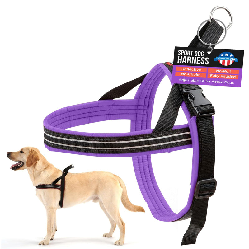 ComfortFlex Sport Dog Harness – No-Choke, Fully Padded, Non-Chafing Harness with Control Handle – Reflective, Lightweight, Adjustable for Active Dogs – Medium, Purple