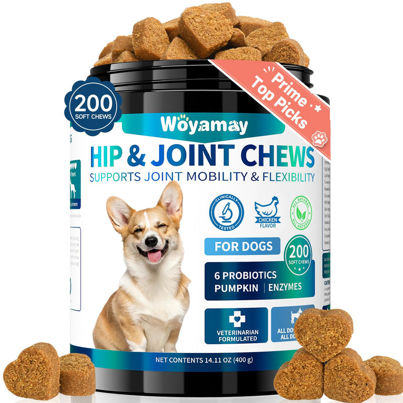 Glucosamine for Dogs, 200pcs Dog Hip and Joint Supplement Dogs with, MSM, Chondroitin, Vitamins C & E, Dog Joint Supplement Large Breed, Dog Joint Chew Treats, Chicken Flavor