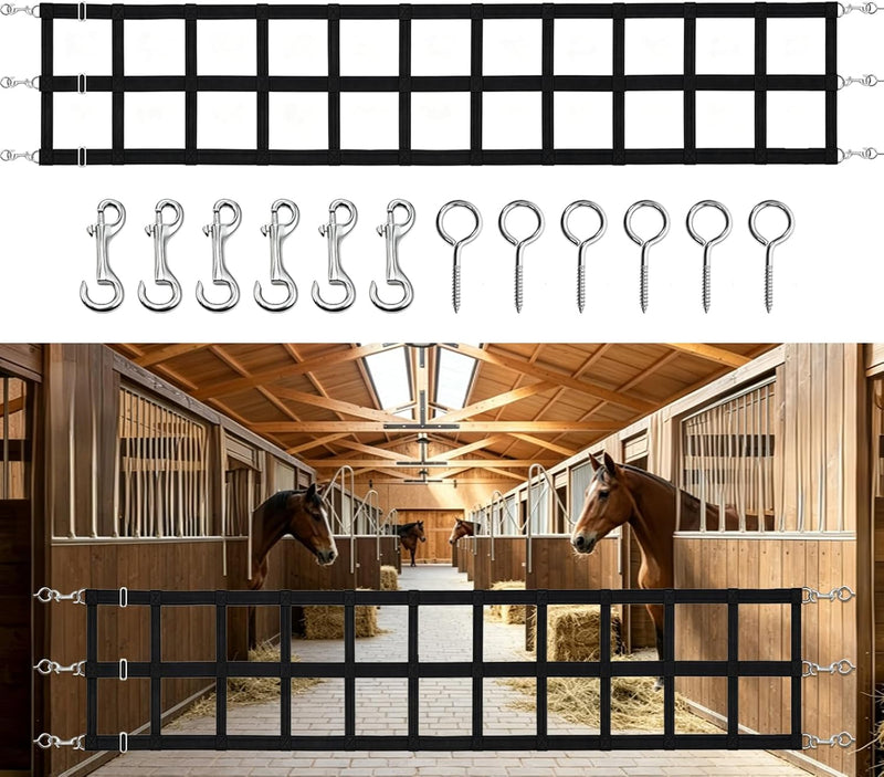 Horse Stall Guards with Adjustable Straps, High Tenacity Nylon Barn Door Guards with Screw Eyes and Open-End Snaps for B