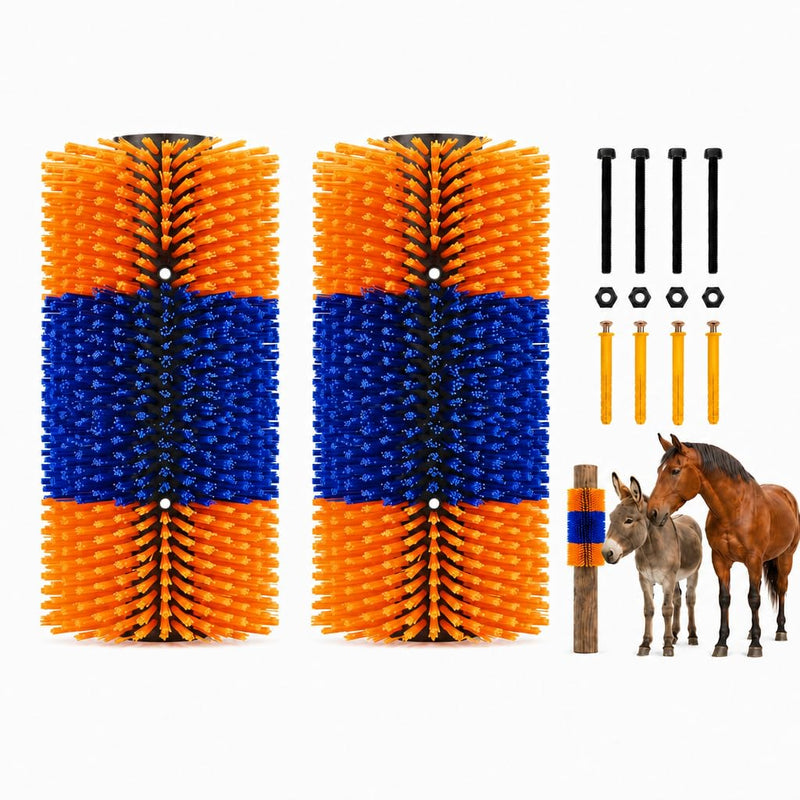 Livestock Scratching Brush, 2 Pack for Cattle, Horses and Goats, Cow Scratcher for Wall or Fence Post Mounting, Grooming