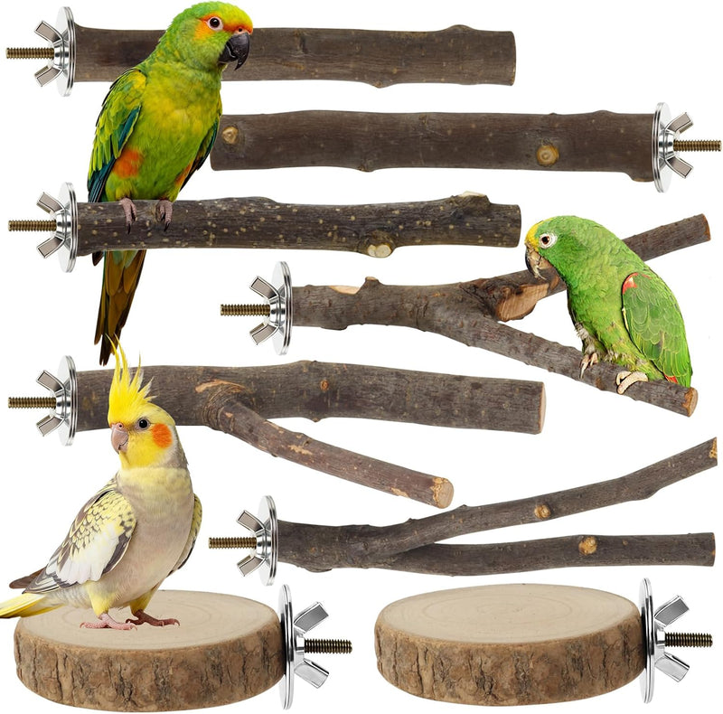 8 Pack Bird Perch, Natural Apple Wood Platforms, Hardwood Branches Cage Accessories for Parakeets, Cockatiels, Lovebirds