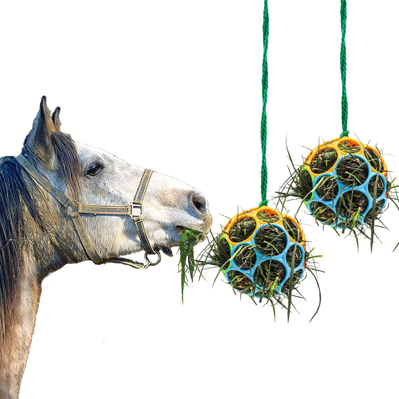Besimple 2 Pack Horse Treat Ball Hay Feeder Toy, Goat Feeder Ball Hanging Feeding Toy for Horse Goat Sheep Relieve Stres