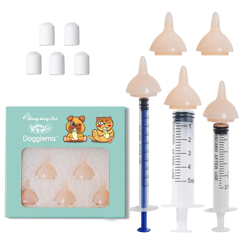 Doggiema Feeding Nipple and Syringes,Puppy Kitten Nipple for Nursing, Newborn Baby Dog Cat Rabbit Feeding Nipple with Nipples Feeder Kit