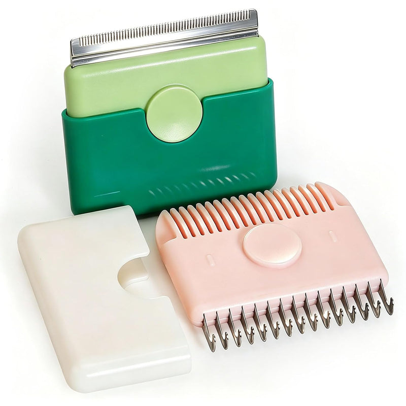 Cat Combs Set of 2, Portable Grooming Tool, Small, Pink & Green