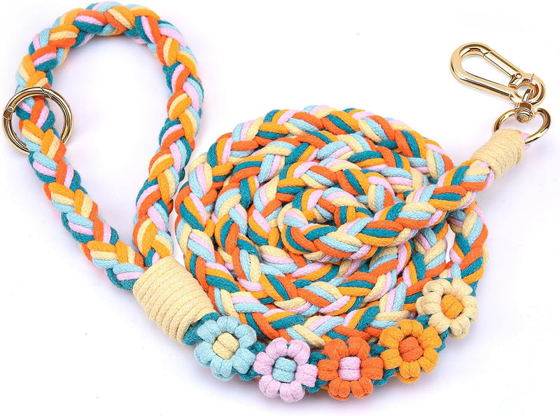 5FT Braided Cotton Rope Leash for Small, Medium and Large Dogs,Rainbow Mix