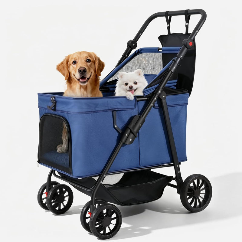 Dog Stroller for Large & Medium Dogs (Up to 66 lbs), Pet Stroller for 2 Small Dogs with Adjustable Handle & Canopy, Sun