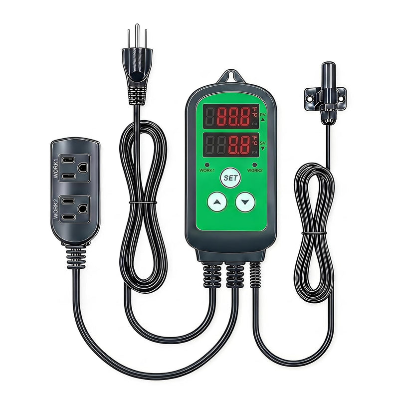 Humidity Controller, Dual Outlet Humidistat, 5-99% RH, Reptile