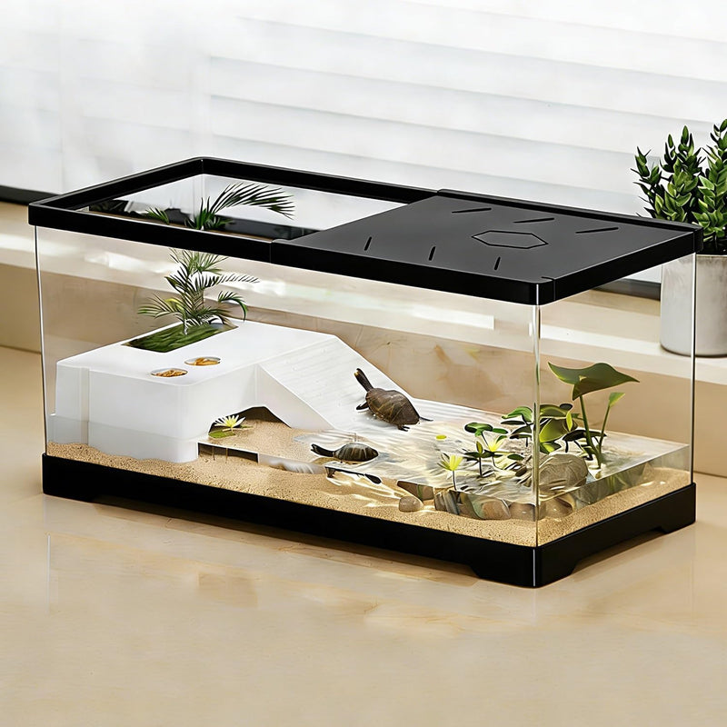 Turtle Fish Tank with Basking Platform and Bottom Drainage, 11.8