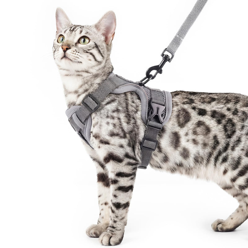 pangdi Cat Harness and Leash Set Escape Proof Tactical Large Kitten Harness Emotional Support Cat Vest, Grey, L