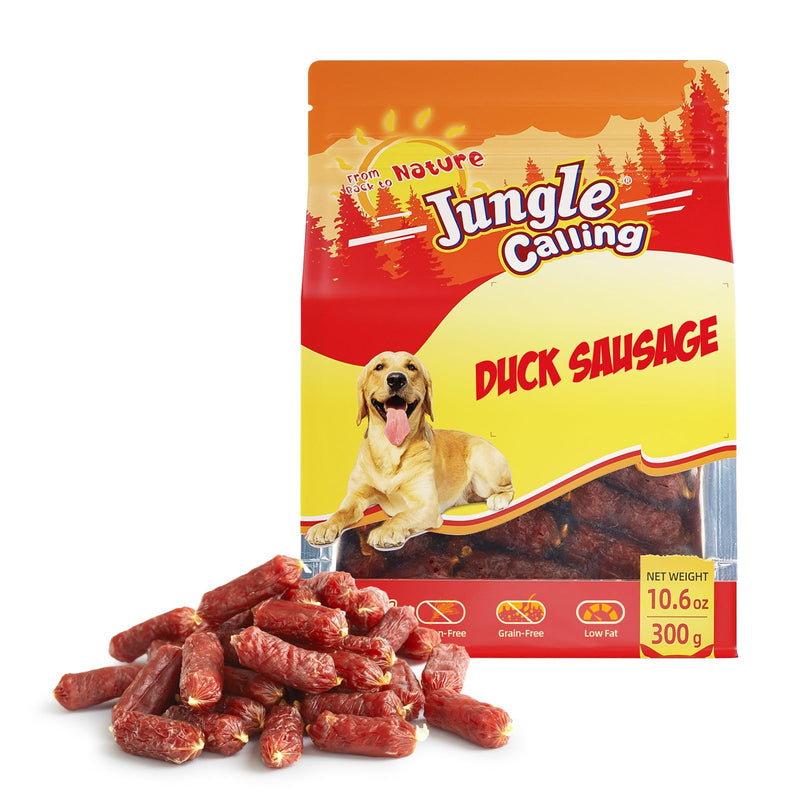 Jungle Calling Soft Duck Sausage Dog Treats, Grain-Free Single Ingredient Tender Duck Jerky, Easy to Chew Training Treats for Small & Medium Dogs, 10.6 oz