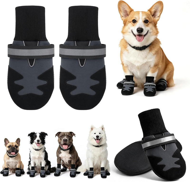 PAWISE Dog Boots & Paw Protectors 4PK, Non-Slip Dog Shoes for Hot Pavement Summer Heat, Waterproof Anti-Slip Sole Dog Bo