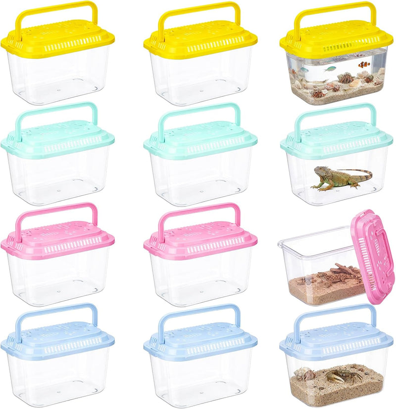 Leinuosen 12 Pcs Small Fish Tank Bulk Plastic Reptile Terrariums Carrier