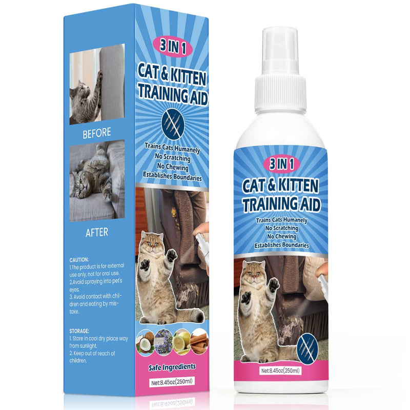 QMJUDB Natural Cat Deterrent Spray, 8.45 FL Oz Cat Repellent Indoor for Cat and Kitten, Anti-Scratch Cat Training Spray for Furniture, Curtain, Floor & Plant, Indoor & Outdoor Use