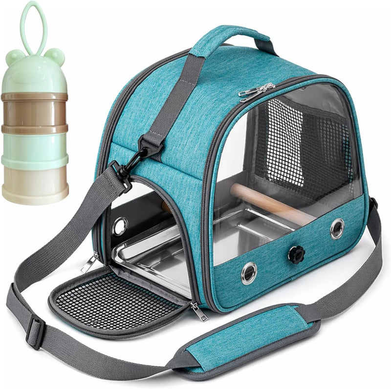 Bird Travel Carrier Cage with Perch & Steel Tray, Portable Small Pet Backpack for Parrots, Bearded Dragons, Guinea Pigs