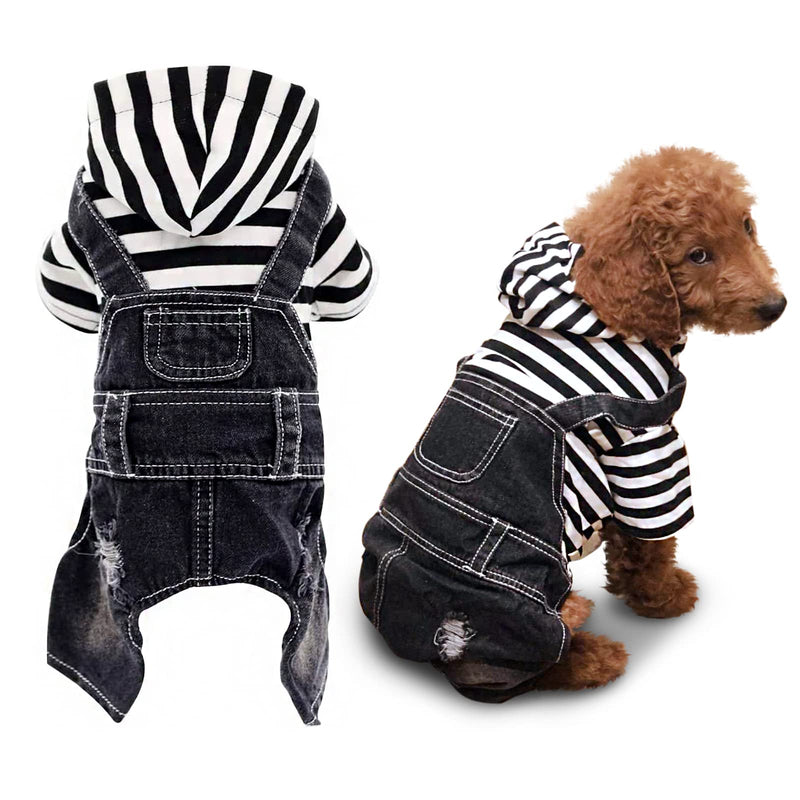 SILD Pet Denim Jumpsuit Dog Jeans Hoodies Cool Blue Coat Medium Small Dogs Classic Jacket Puppy Blue Vintage Washed Vests (M, Black)