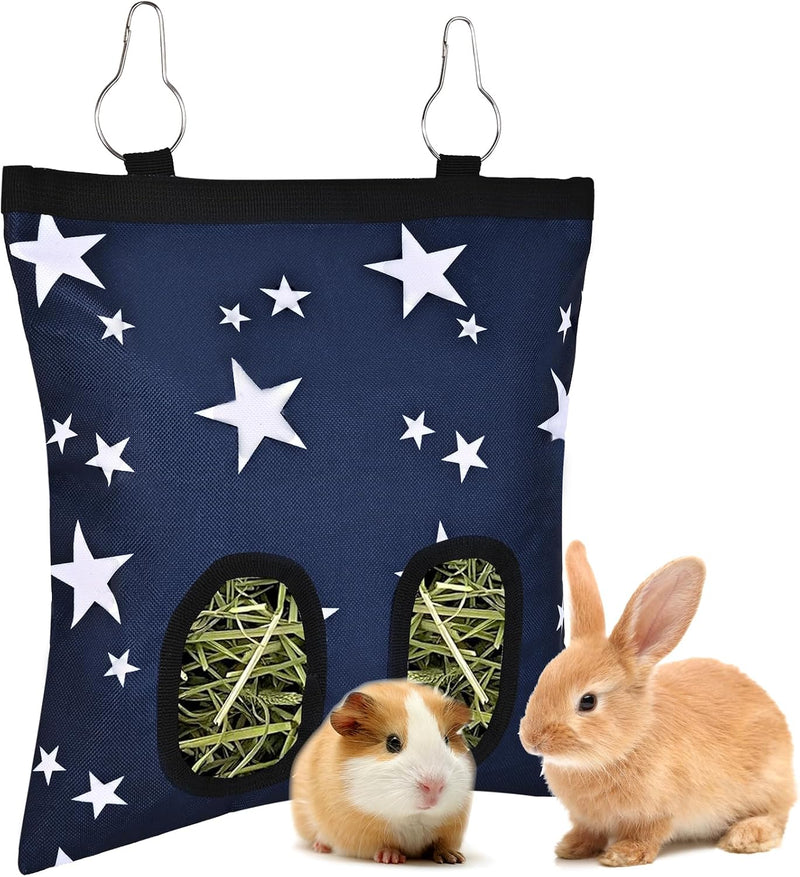 Upgraded Rabbits Hay Feeder Bag for Bunny, Guinea Pigs, Chinchillas - Hanging Washable 2-Hole Hay Dispenser with 600D Ox