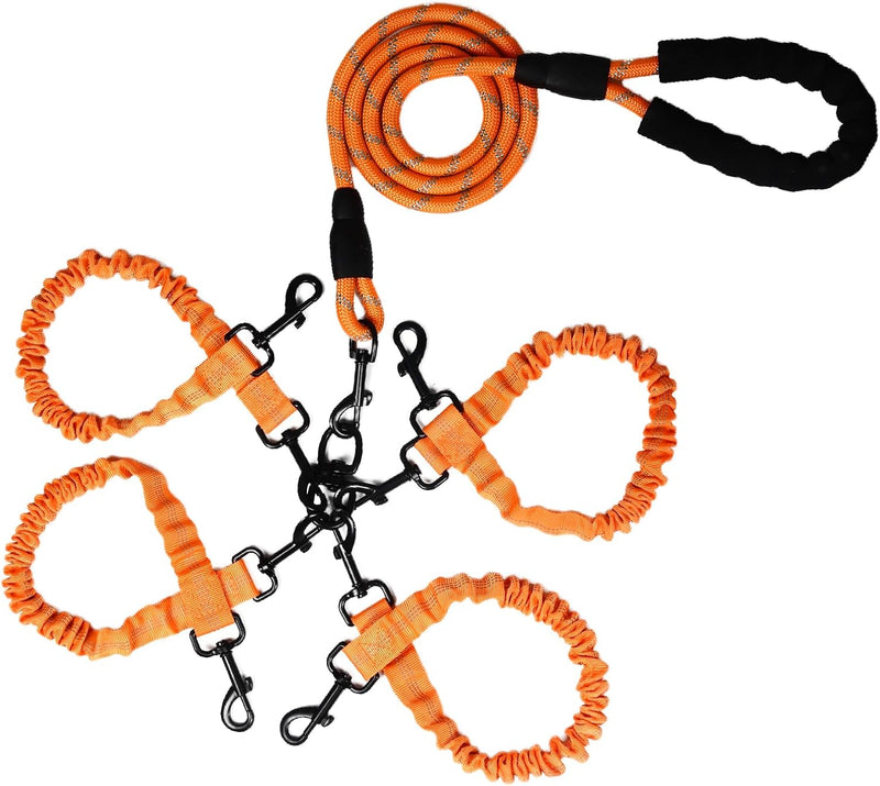 Dog Double Leashes,Rope Bungee Four Leash with Padded Handle Removable for 4 Dogs,Tangle-Free, Padded Handles, 360° Swiv