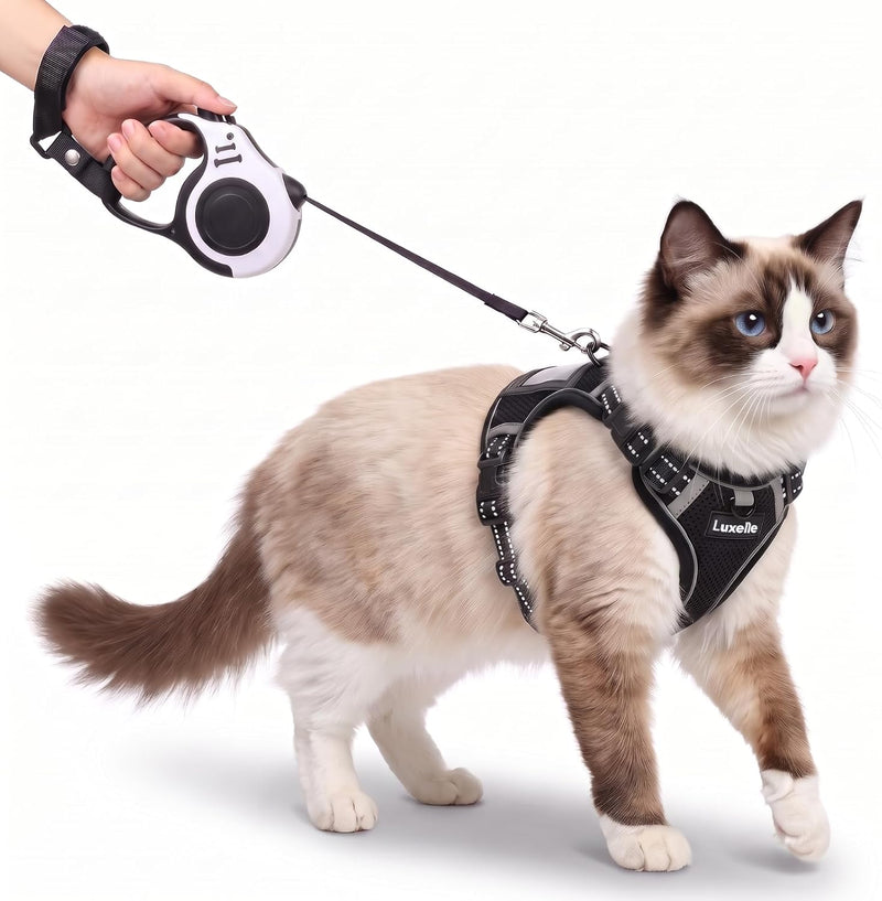 Luxelle Escape Proof Cat Harness with Retractable Leash & Wrist Strap Set