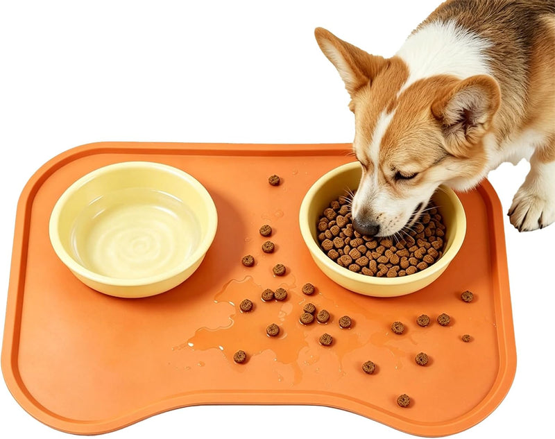 Silicone Pet Feeding Mat with Raised Edge, Washable Dog Cat Food and Water Mat for Floors Waterproof, Anti-Slip Placemen