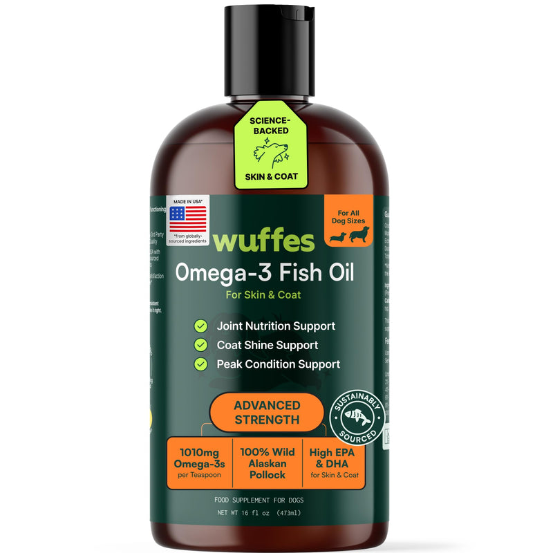 Wuffes Advanced Omega 3 Fish Oil for Dogs, Natural EPA & DHA Fatty Acids, Supports Healthy Skin and Coat, Joint Nutrition, Digestion & Immune System - 100% Pure Wild Alaskan Fish Oil, 16 Oz