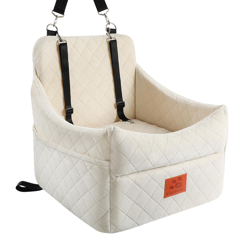 GL GLENSLAVE Dog Car Seat for Small/Medium Dogs, Dog Booster Car Seats with Thick Cushion for Dogs Under 35lbs, Detachable Washable Pet Carseat with Storage Pockets, 2 Safety Belts(Beige)
